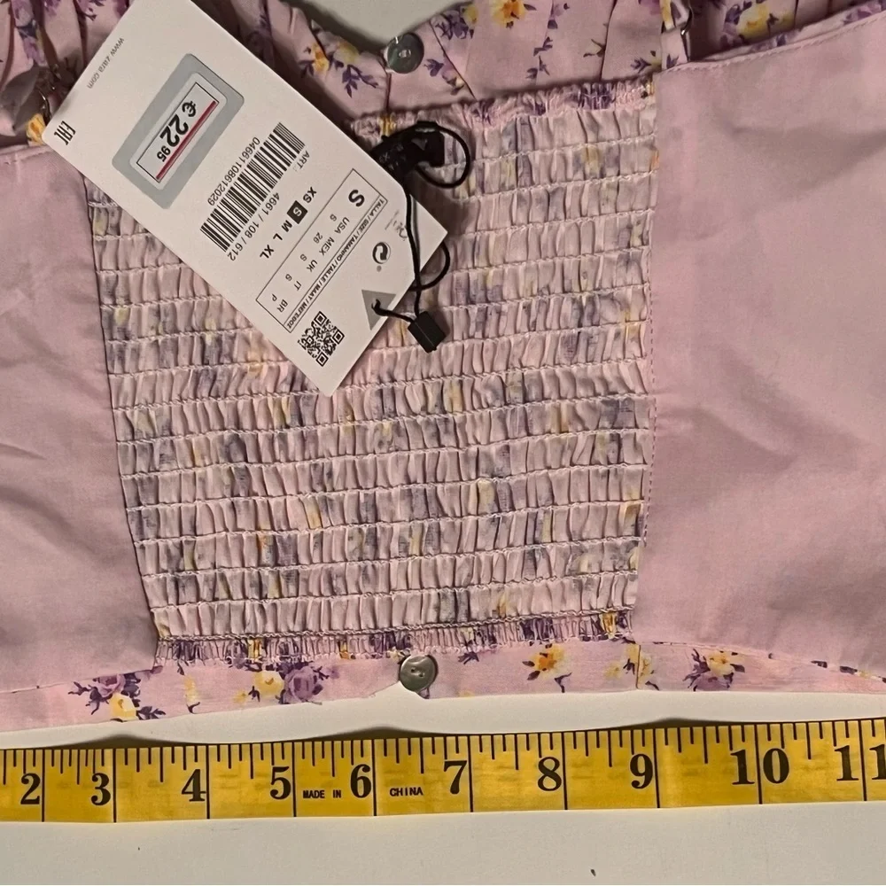Zara Floral Print Bralette Crop Top Bustier Pink NWT small spaghetti straps - Picture 9 of 10